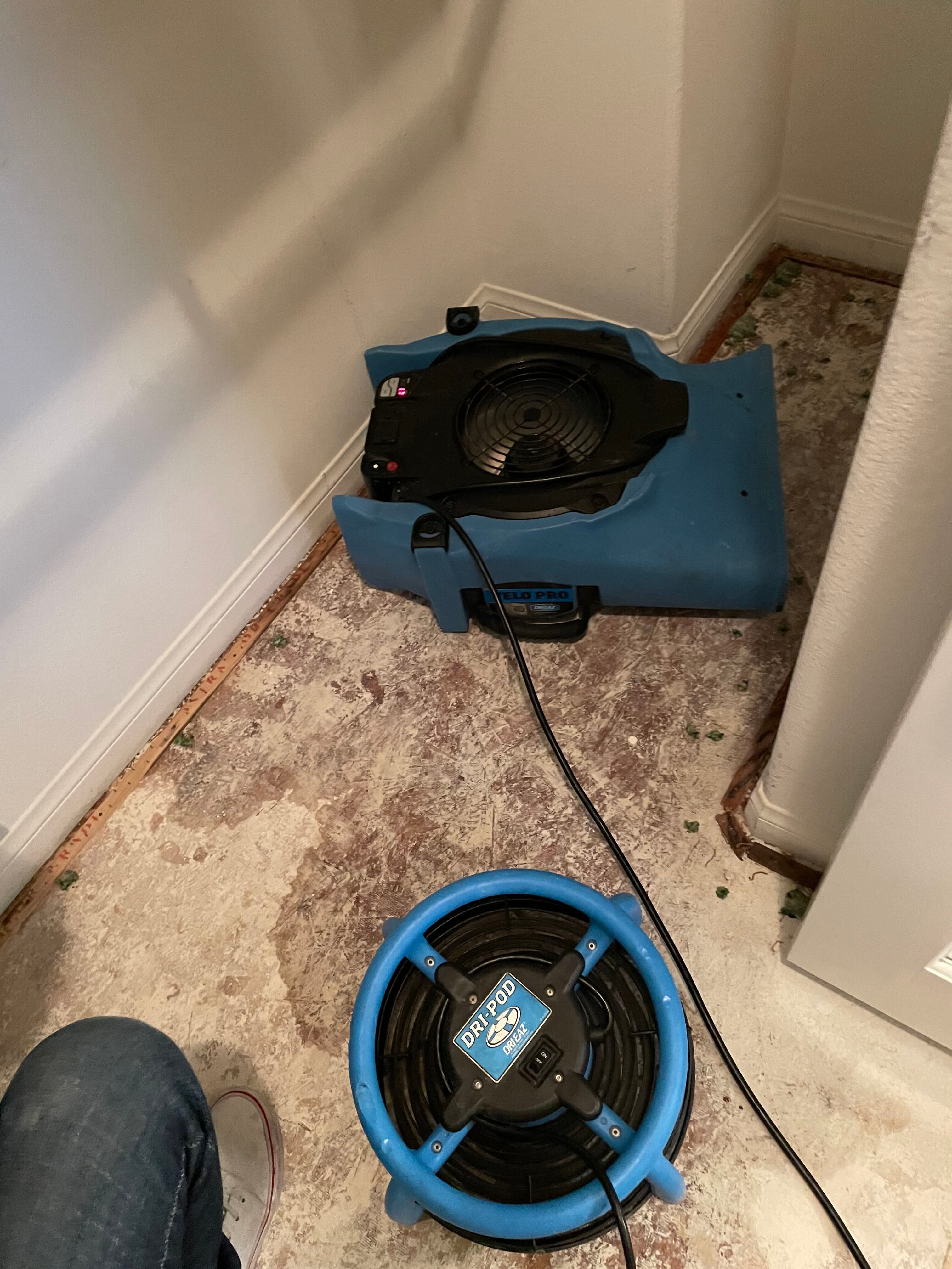RestoreIQ technician extracting water from a carpeted floor